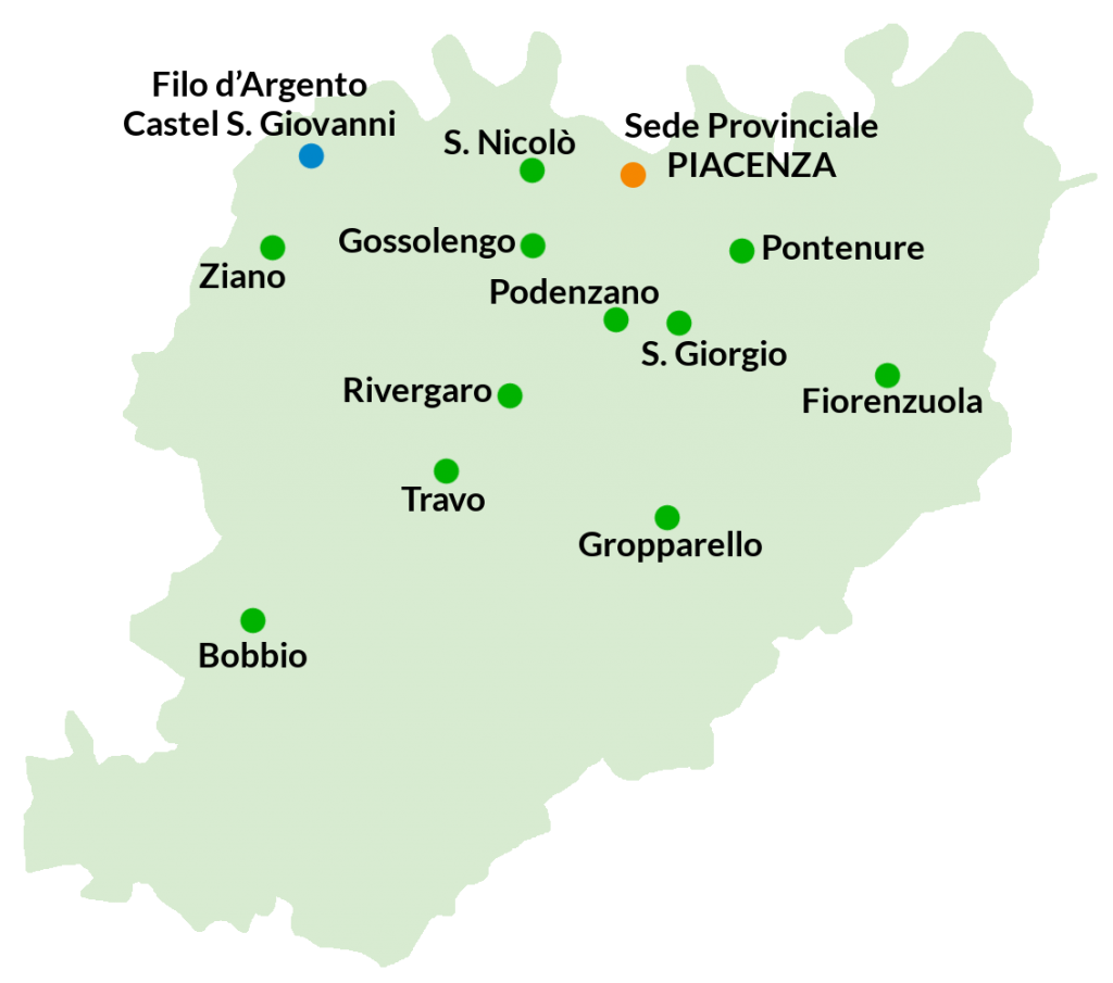 Mappa sedi locali Auser Piacenza Circoli Auser sede provinciale